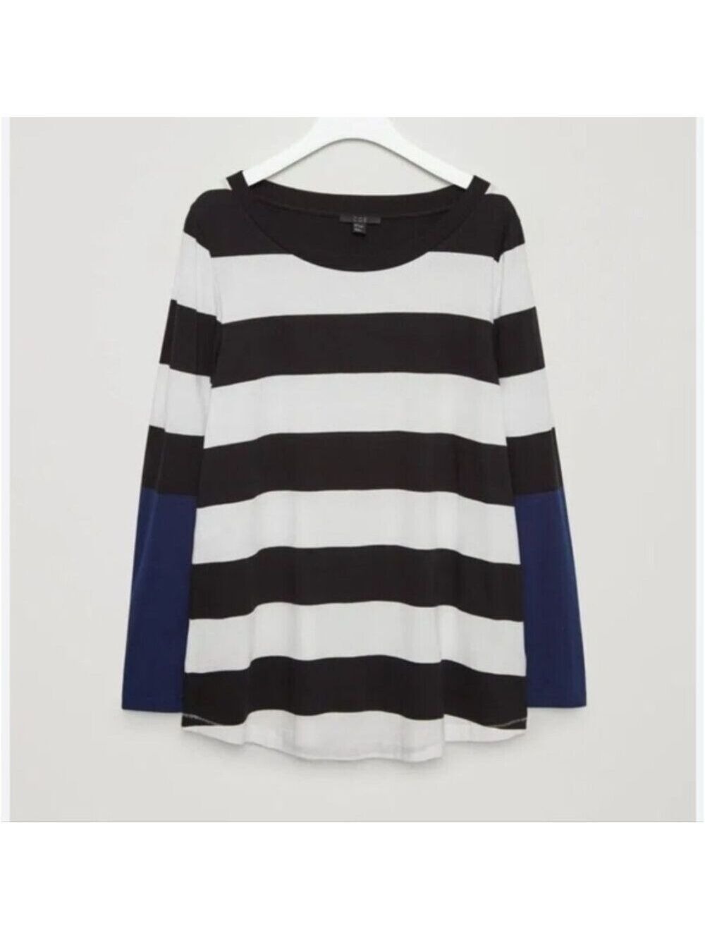 COS | Block-sleeve Top Black Navy Striped Sz L